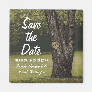 Rustieke Initialen Oude Eiken Boom Bruiloft Save t Magneet