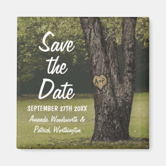 Rustieke Initialen Oude Eiken Boom Bruiloft Save t Magneet