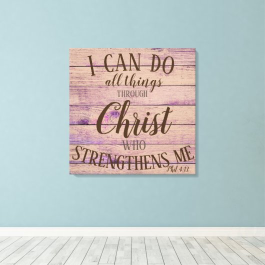 Rustieke Inspirerend bijbel Lifequote Pink Violet Canvas Afdruk (Insitu (Houten vloer))