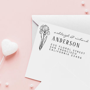 Rustieke Iris Bloem Aangepaste namen Retouradres Rubberstempel