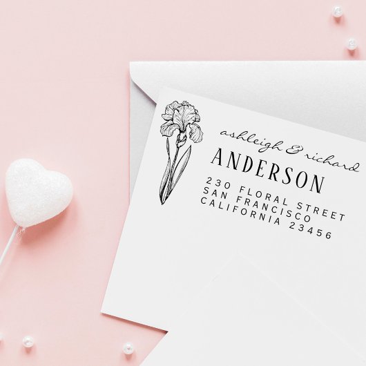 Rustieke Iris Bloem Aangepaste namen Retouradres Rubberstempel