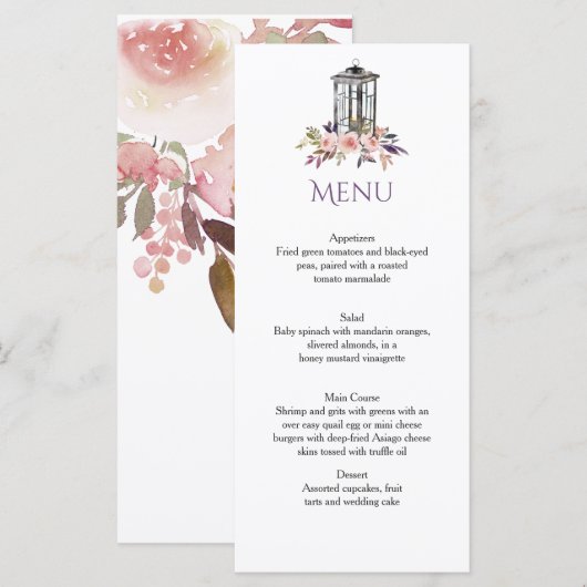 Rustieke Iron Lantaarn Waterverf Bloemen Menu Kaar (Voorkant / Achterkant)