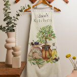 Rustieke Italiaans gepersonaliseerde Waterverf Schort<br><div class="desc">Rustiek Italiaans gepersonaliseerd Waterverf ontwerp dat prachtig eenvoudig is,  met een olijf-thema vignet. Met tinten van groen,  goud,  sinaasappel en bruin is het perfect voor de persoon die houdt van alle dingen koken,  met name Italiaans! Voeg jouw namen toe of de naam van de ontvanger van de cadeau.</div>