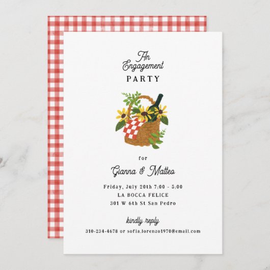 Rustieke Italiaanse picknickmand verlovingsfeest Kaart (Voorkant / Achterkant)