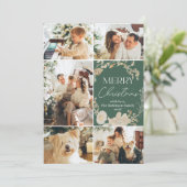 Rustieke Ivoor Bloemen Krans Groene Kerst Kaart (Staand voorkant)