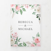 Rustieke Ivoor Blush Roze Bloemencode QR Code Trou Drieluik Uitnodiging (Cover)