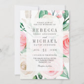 Rustieke Ivoor Blush Roze Bloemencode QR Code Trou Kaart (Voorkant)