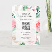 Rustieke Ivoor Roze Bloemencode QR Trouwkaart (Achterkant)