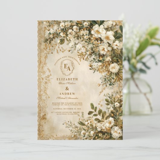 Rustieke Ivoor Wildflower Boho Wedding Kaart (Staand voorkant)