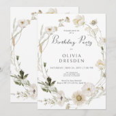 Rustieke Ivoor Wildflower Krans verjaardagsfeestje Kaart (Voorkant / Achterkant)