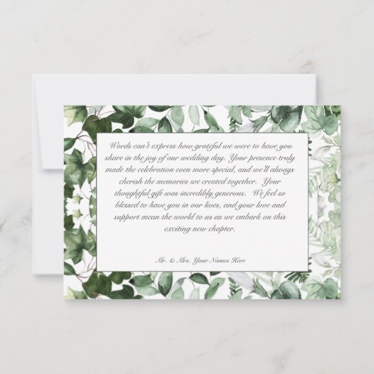 Rustieke Ivy & Sage groen bruiloft Bedankkaart (Achterkant)