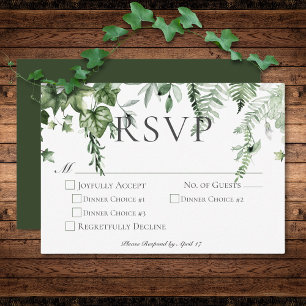 Rustieke Ivy & Sage groen bruiloft diner RSVP Kaartje