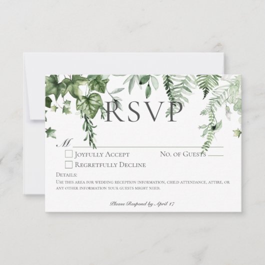 Rustieke Ivy & Sage groen bruiloft geen diner RSVP Kaartje (Voorkant)