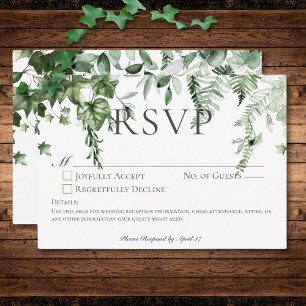 Rustieke Ivy & Sage groen bruiloft Geen diner RSVP Kaartje