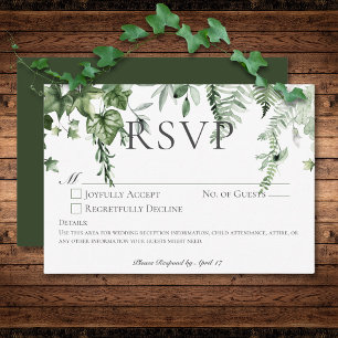 Rustieke Ivy & Sage groen bruiloft geen diner RSVP Kaartje