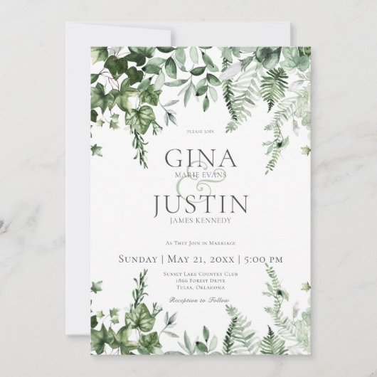 Rustieke Ivy & Sage groen bruiloft Kaart (Voorkant)
