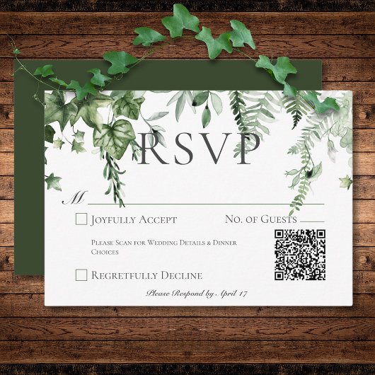 Rustieke Ivy & Sage Groen Bruiloft QR Code RSVP Kaartje