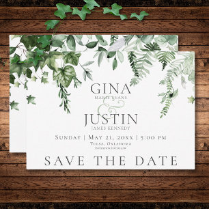 Rustieke Ivy & Sage groen bruiloft Save The Date