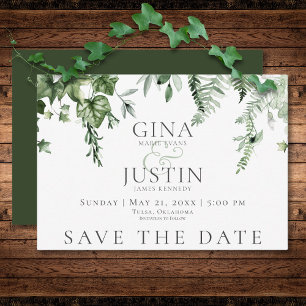 Rustieke Ivy & Sage groen bruiloft Save The Date
