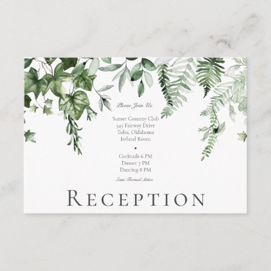 Rustieke Ivy & Sage Groen Groen Bruiloft Receptie Informatiekaartje (Voorkant)