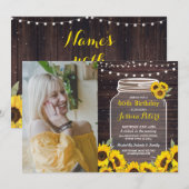 Rustieke Jar Verjaardagsfeest Hout Zonnebloem Foto Kaart (Voorkant / Achterkant)