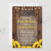 Rustieke Jar Verjaardagsfeest Hout Zonnebloem Uitn Kaart (Voorkant)