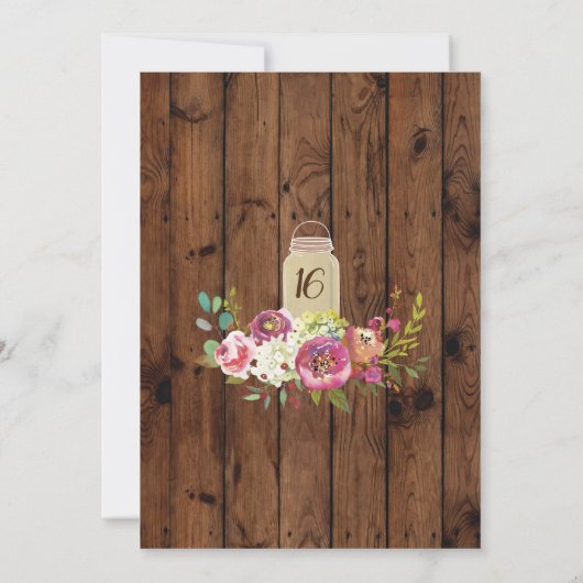 Rustieke Jars Quinceanera Party Hout Bloemen Licht Kaart (Achterkant)