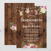 Rustieke Jars Quinceanera Party Hout Bloemen Licht Kaart (Voorkant / Achterkant)