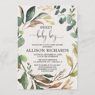 Rustieke jongen baby shower, bos groen kaart