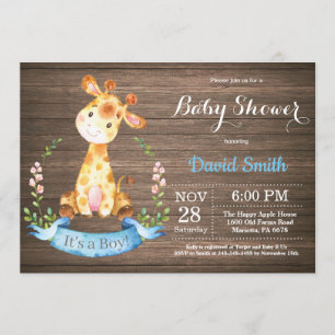 Rustieke Jongen Giraffe Baby Shower Uitnodiging