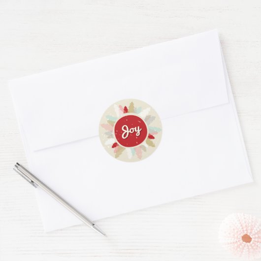Rustieke Joy Circle Winterbomen Kerstvakantie Ronde Sticker (Envelop)