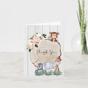 Rustieke Jungle Dieren Blush Bloemige Dankkaart