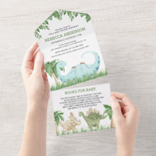 Rustieke Jungle Schattige Slapende Dinosaur Baby B All In One Uitnodiging