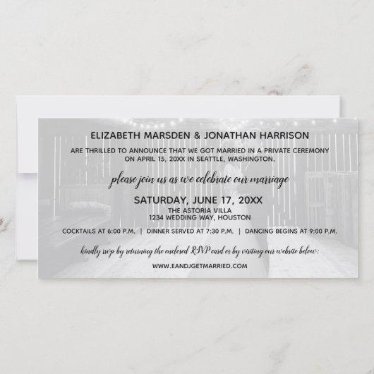 Rustieke "Just Married" Fotoreceptie Uitnodiging (Achterkant)