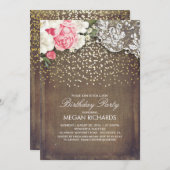 Rustieke jute bloemenslachtoffergoud verjaardagsfe kaart (Voorkant / Achterkant)