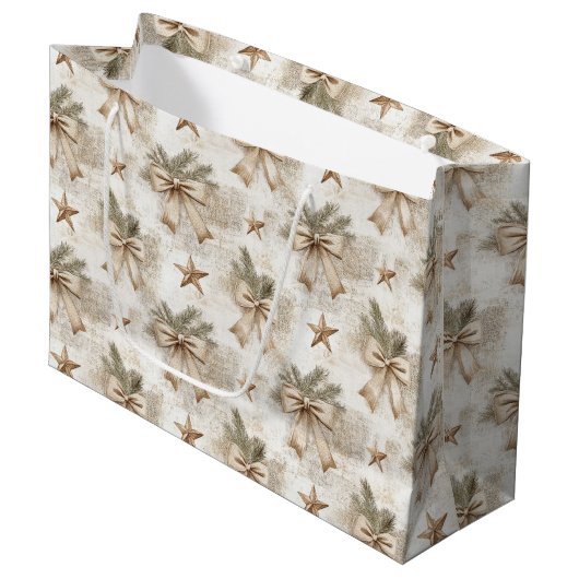 Rustieke jute bogen en sterren groot cadeauzakje (Voorkant Gekanteld)