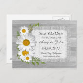 Rustieke jute daisy bruiloft opslaan van de datum aankondigingskaart (Voorkant / Achterkant)