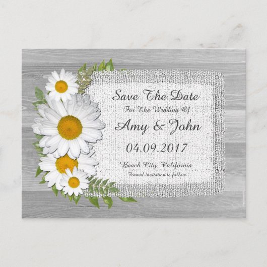 Rustieke jute daisy bruiloft opslaan van de datum aankondigingskaart (Voorkant)