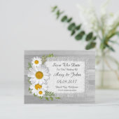 Rustieke jute daisy bruiloft opslaan van de datum aankondigingskaart (Staand voorkant)