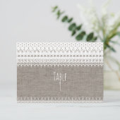 Rustieke jute & Elegante Kanten Trouwtafel Nummer Kaart (Staand voorkant)
