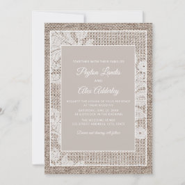 Rustieke Jute Elegante Witte Kanten Bruiloft Kaart