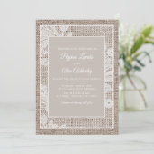 Rustieke Jute Elegante Witte Kanten Bruiloft Kaart (Staand voorkant)