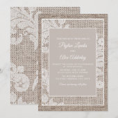 Rustieke Jute Elegante Witte Kanten Bruiloft Kaart (Voorkant / Achterkant)