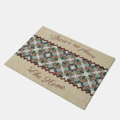 Rustieke jute en bloemen deurmat (Schuin)