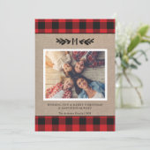 Rustieke jute en Buffalo geruite monogram foto Feestdagenkaart (Staand voorkant)