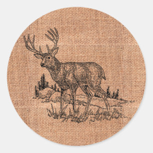 Rustieke jute en hertenillustratie ronde sticker