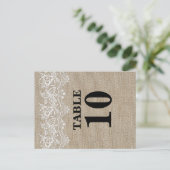 Rustieke Jute en Kant Tafel Nummer Kaart (Staand voorkant)