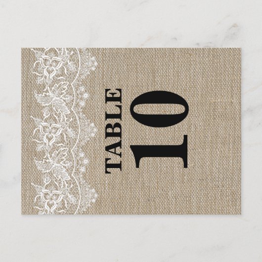 Rustieke Jute en Kant Tafel Nummer Kaart (Voorkant)
