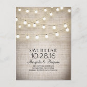 Rustieke jute- en strijklichten slaan de datum op aankondigingskaart (Voorkant)