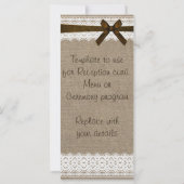 Rustieke jute en vintage kant programmakaart (Achterkant)